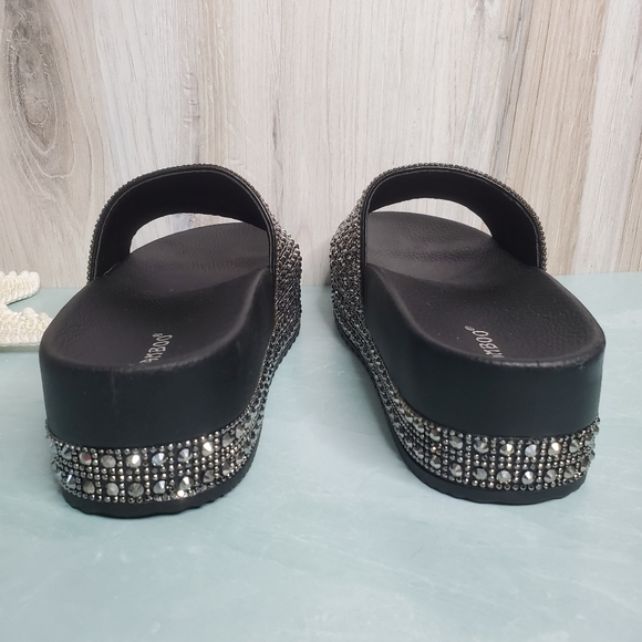 New! Black Rhinestone Wedge Slides - Picture 7 of 8